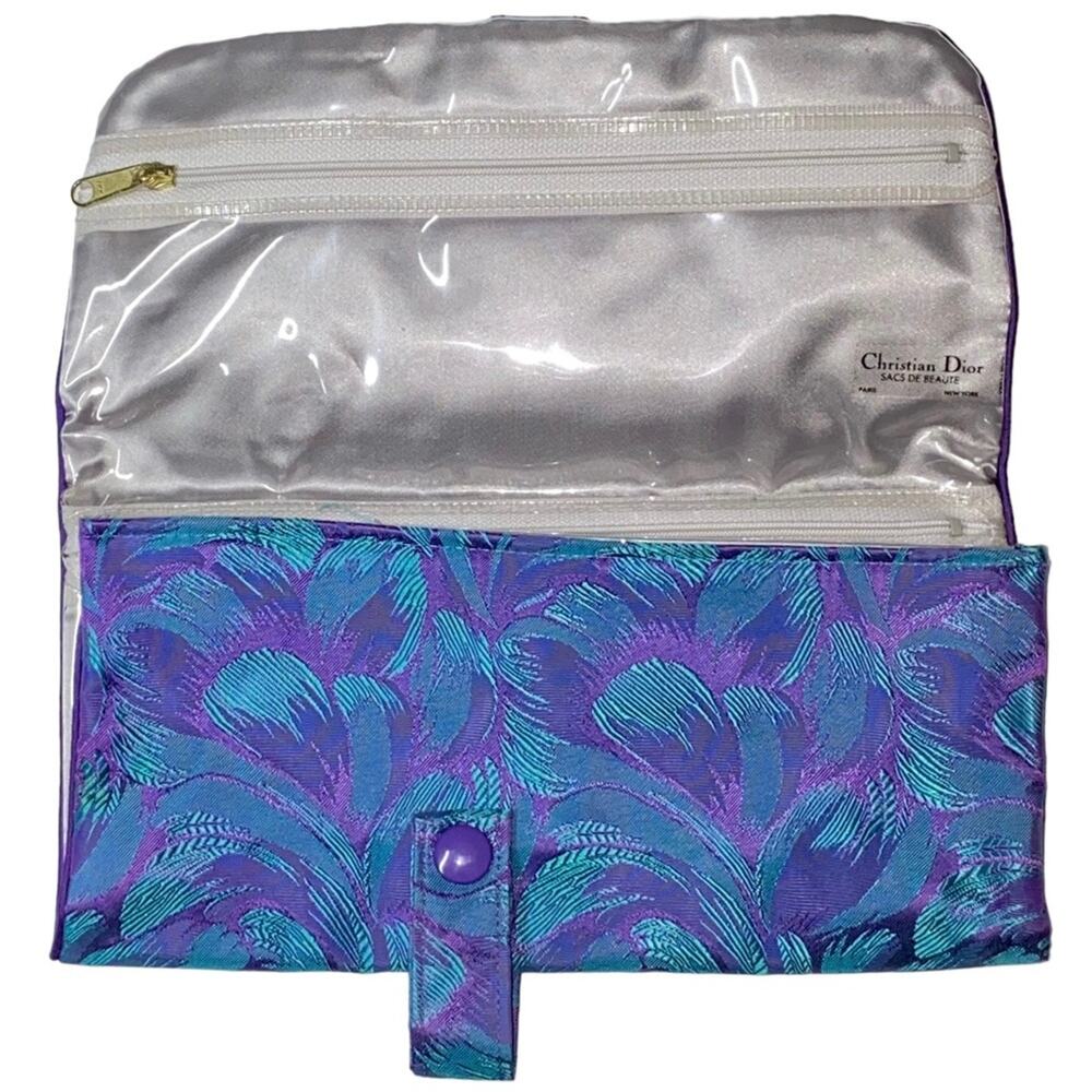 VTG Christian Dior Purple Teal Makeup Jewelry Travel Roll Clutch Bag Case - Picture 11 of 11